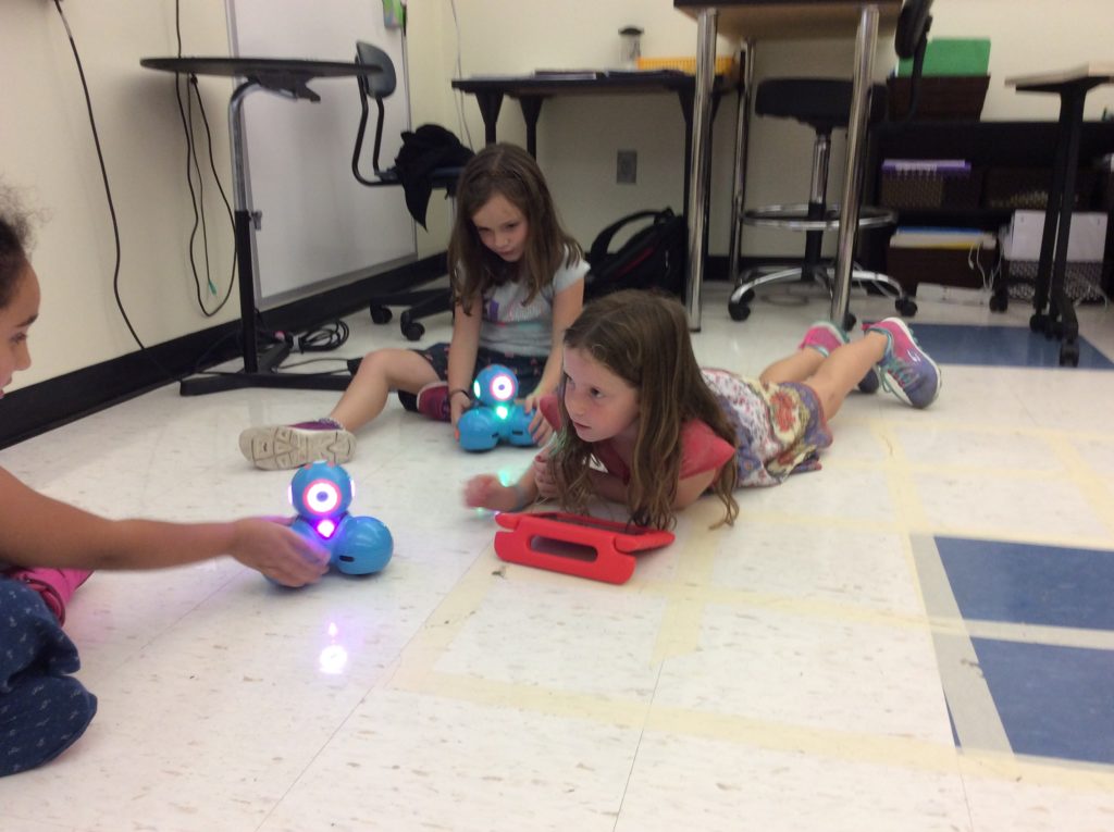 First grade girls tinker with technology tools in Mrs. Heacock's lab. Tech fun is for everyone in this intentional, low-barrier-to-entry environment.
