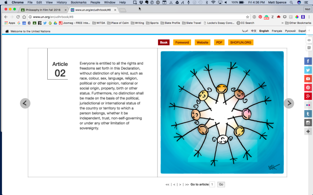 The text and image of the UN's online version of the Universal Declaration of Human Rights. http://www.un.org/en/udhrbook/#0