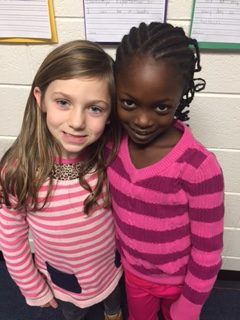 Tara (pictured to right) and her friend Blythe (pictured to the left). 
First grade students, Mrs. Newborn's class